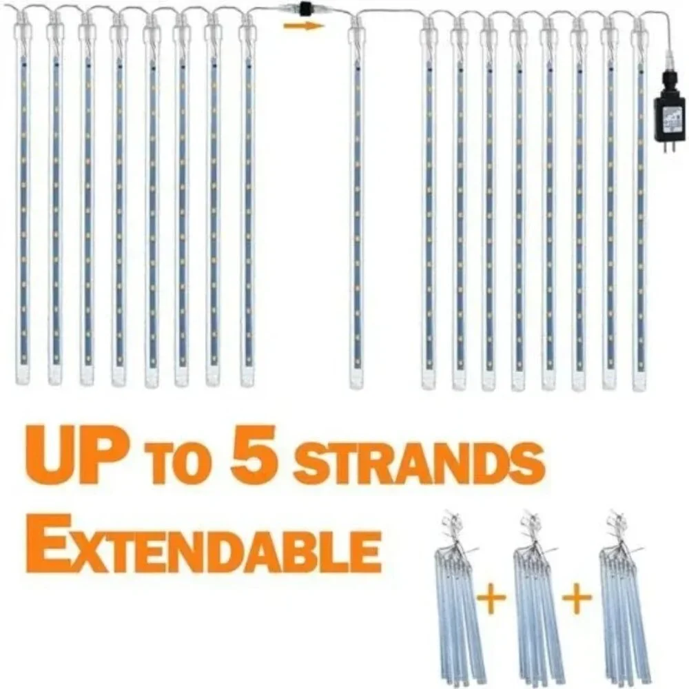 2-Pack Extendable Meteor Shower Christmas Lights Outdoor, Waterproof
